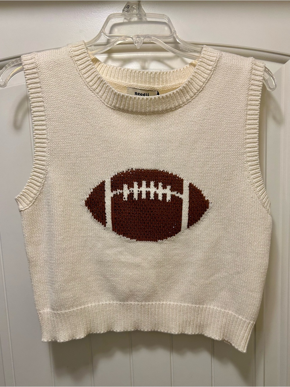 Needli Cream Knit Football Icon Tank Sweater Vest